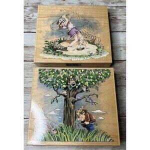 Lot of 2 Golfing (Humor) Wood Mounted Rubber Stamp VTG by Gary Patterson (1999)